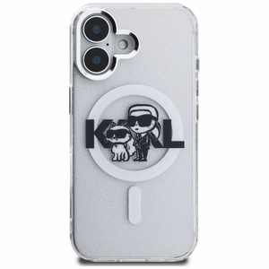 Karl Lagerfeld IML Glitter Karl & Choupette Sketch Logo MagSafe Case for iPhone 16 - Transparent