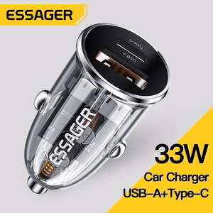 Automašīnas lādētājs Essager Thumb caurspīdīgs (melns) 33W (1xUSB QC3.0 / 1xPD)