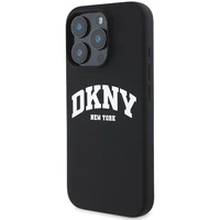 DKNY Silikona baltais drukāts logotips magnētiskais iPhone 16 Pro viedtālruņa apvalks - melns
