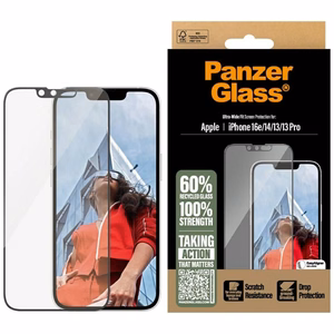 PanzerGlass Ultra-Wide Fit rūdītais stikls iPhone 13 / 13 Pro / 14 / 16e - caurspīdīgs