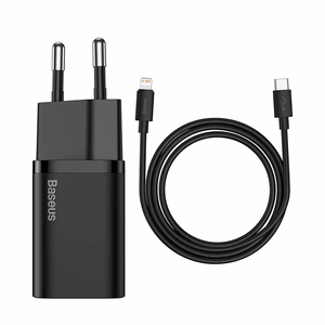 Baseus Super Si 20W USB-C lādētājs + USB-C – Lightning kabelis 1 m, melns
