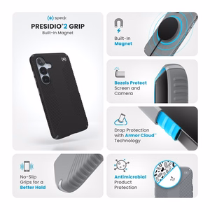Speck Presidio2 Grip Magnet vāciņš ierīcei Samsung Galaxy S25 / S24, melns / slānekļa pelēks