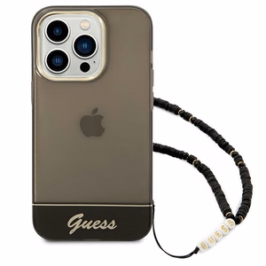 Guess caurspīdīgs pērļu siksniņas viedtālruņa apvalks iPhone 14 Pro - melns