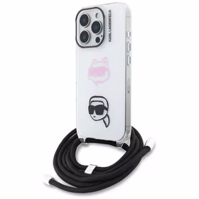 Karl Lagerfeld IML Crossbody Karl&Choupette Head Maciņš for iPhone 16 Pro Max - balts