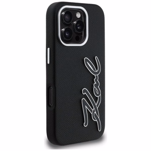 Karl Lagerfeld FW Grained Signature Logo Maciņš iPhone 16 Pro - melns