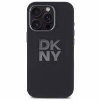 DKNY šķidrā silikona viedtālruņa apvalks ar metāla logotipu iPhone 16 Pro - melns