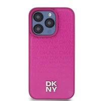 DKNY Ādas monogrammas raksta metāla logotips Magnētiskais viedtālruņa apvalks iPhone 15 Pro - rozā