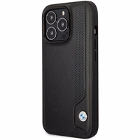 Viedtālruņa apvalks BMW BMHCP14X22RBDK iPhone 14 Pro Max 6.7" melns/melns cietais apvalks ādas zilie punkti