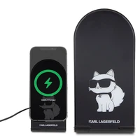 Karl Lagerfeld Choupette MagSafe indukcijas lādētājs 15W, salokāms 2in1 - melns