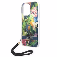 Guess GUOHCP14LHFLSB iPhone 14 Pro 6.1 "zils / zils cietais apvalks Ziedu Siksna