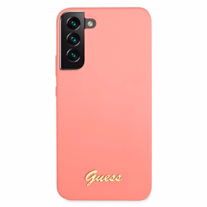 Guess GUHCS22MLSLMGFU S22+ S906 фуксия/фуксия жёсткий чехол Silicone Script Metal Logo