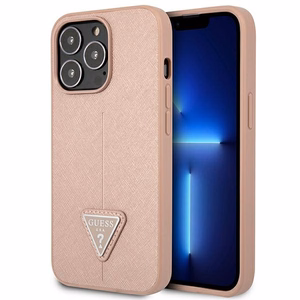 Guess GUHCP14XPSATLP iPhone 14 Pro Max 6.7" rozā cietais viedtālruņa apvalks Saffiano Triangle Logo