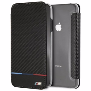 BMW oglekļa vāciņš ar trīskrāsu svītru iPhone XS Max - melns