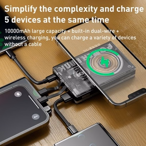 Portatīvais lādētājs WK Design WP-331 melns 10000mAh (Bezvadu uzlāde 15W / PD 20W / QC3.0 22.5W)
