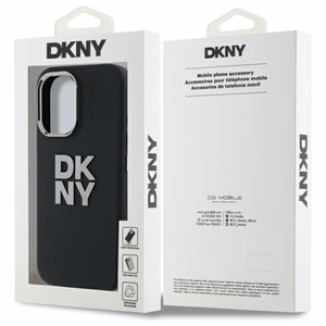 DKNY Liquid Silicone Metal Logo viedtālruņa apvalks iPhone 16 - melns
