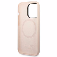 Guess GUHMP14XSBPLP iPhone 14 Pro Max 6.7" rozā/rozā cietais apvalks Silikona logotipa plāksne Magnētiskais