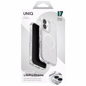 Uniq LifePro Xtreme Magnētiskais uzlādes viedtālruņa apvalks iPhone 17 - Caurspīdīgs ar spīdumiem