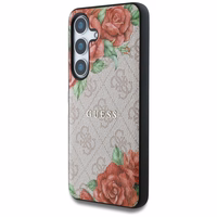 Guess ādas 4G ziedu raksta metāla klasiskais logotips magnētiskais viedtālruņa apvalks Samsung Galaxy S25 - rozā