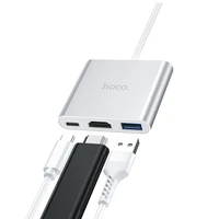 Adapteris Hoco HB14 Type-C uz USB-A+HDMI+Type-C sudraba krāsā