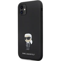 Karl Lagerfeld KLHCN61SMHKNPK viedtālruņa apvalks iPhone 11 / Xr - melns silikona Ikonik metāla piespraude
