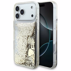 zelta Guess Liquid Glitter 4G Charms vāciņš modeļiem iPhone 18 Pro Max / 17 Pro Max