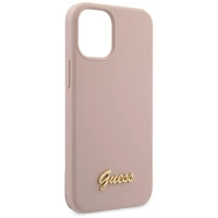 Guess GUHCP12SLSLMGLP iPhone 12 mini 5.4" gaiši rozā/gaiši rozā cietais apvalks Silikona uzraksts Zelta logotips