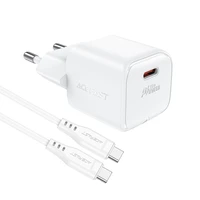 Acefast A73 Mini PD 20W GaN sienas lādētājs + USB-C kabelis - balts