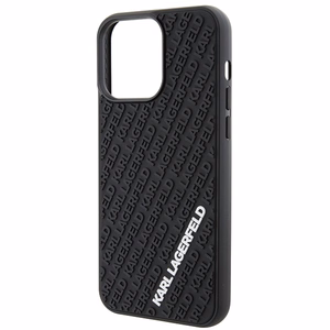 Karl Lagerfeld 3D gumijas daudzveidīgs logotips viedtālruņa apvalks iPhone 15 Pro Max - melns