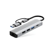 Tech-Protect HB03 HUB adapteris 5in1 USB-C + USB2.0 + USB3.0 + RJ45 - pelēks