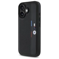 BMW M perforētā trīskrāsu līnija iPhone 16 apvalks - melns