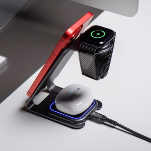 Forcell F-ENERGY Simply Charge 3in1 alumīnijs saderīgs ar Apple Watch un Samsung Watch pelēks