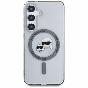 Viedtālruņa apvalks Karl Lagerfeld Button Karl & Choupette Heads Izdrukāts logotips MagSafe Samsung Galaxy S25 Plus - melns