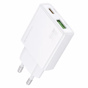 Borofone Wall Charger BN25 Wish (Ultra Thin) - USB + Type C - PD QC 3.0 30W White