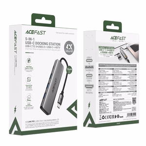 Acefast J16 USB sadalītājs USB-C 5-in-1 HDMI 4K 60Hz PD90W dokstacija - pelēks