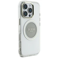 Guess IML Metal Colored Circle Classic Logo Magnētiskais viedtālruņa apvalks iPhone 16 Pro Max - pelēks
