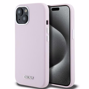 DKNY apvalks no šķidrā silikona MagSafe viedtālrunim iPhone 15 Plus / 14 Plus ar metāla logotipu - rozā (m)