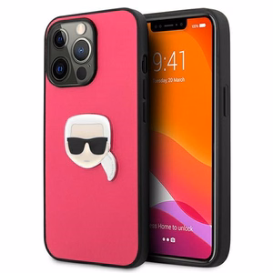 Karl Lagerfeld Leather Ikonik Karl's Head Metal чехол для iPhone 13 Pro / 13 6.1" - розовый