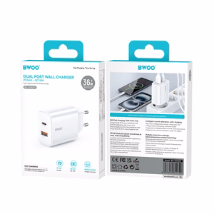 BWOO CDA207 PD 36W wall lādētājs 1x USB-A + USB-C port balts