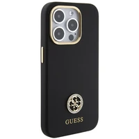 Guess silikona Logo Strass 4G viedtālruņa apvalks iPhone 15 Pro Max - melns