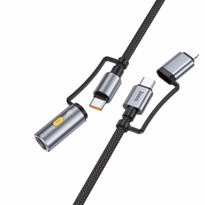 Kabelis All-in-one USB C / Lightning uz USB C / Auto piepīpētājs Hoco PD 3A 60W 1,2 m U138 pelēks
