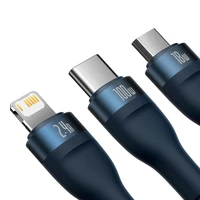 Baseus kabelis 3in1 Flash II USB - Lightning + USB-C + microUSB 1,2 m 3,5A zils
