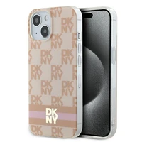 DKNY IML rūtainais mono raksts un drukātas svītras Magnētiskais viedtālruņa apvalks iPhone 15 / 14 / 13 - rozā