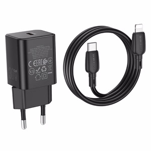 Borofone Sienas lādētājs BN13 Safety GaN - Type C - PD 30W ar Type C uz Lightning kabeli melns