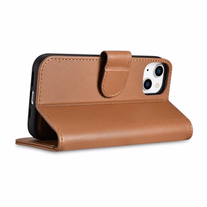 iCarer Viedtālruņa apvalks 2in1 no ādas ar atlokāmu vāciņu Anti-RFID brūns iPhone 14 (WMI14220725-BN)