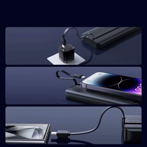Portatīvais lādētājs Joyroom JR-PBF19 melns 10000mAh 22.5W (PD / QC3.0) + integrēti Type-C / Lightning kabeļi