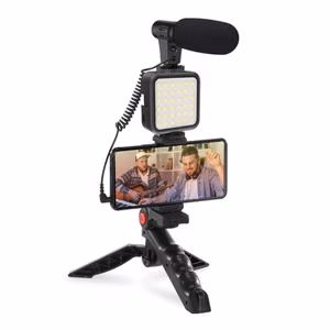 Telefona turētājs Platinet VLOG 4in1 (mikrofons; led; turētājs) melns