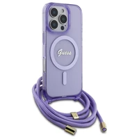 Guess Crossbody Cord Uzraksts Magnētiskais viedtālruņa apvalks iPhone 16 Pro - violets
