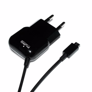 Puro Mini Travel kompakts tīkla lādētājs ar iebūvētu 1,45 m Micro-USB kabeli, 5 V / 1 A, melns