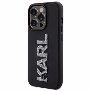 Karl Lagerfeld 3D gumijas spīdīgs logotips viedtālruņa apvalks iPhone 15 Pro - melns