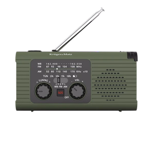 Kruger&Matz pārnēsājamais saules enerģijas avārijas radio ar SOS, 5000 mAh ārējo akumulatoru, lukturīti un dinamo